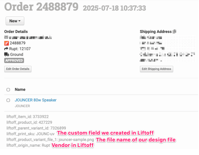Imported Liftoff Order in Order Desk