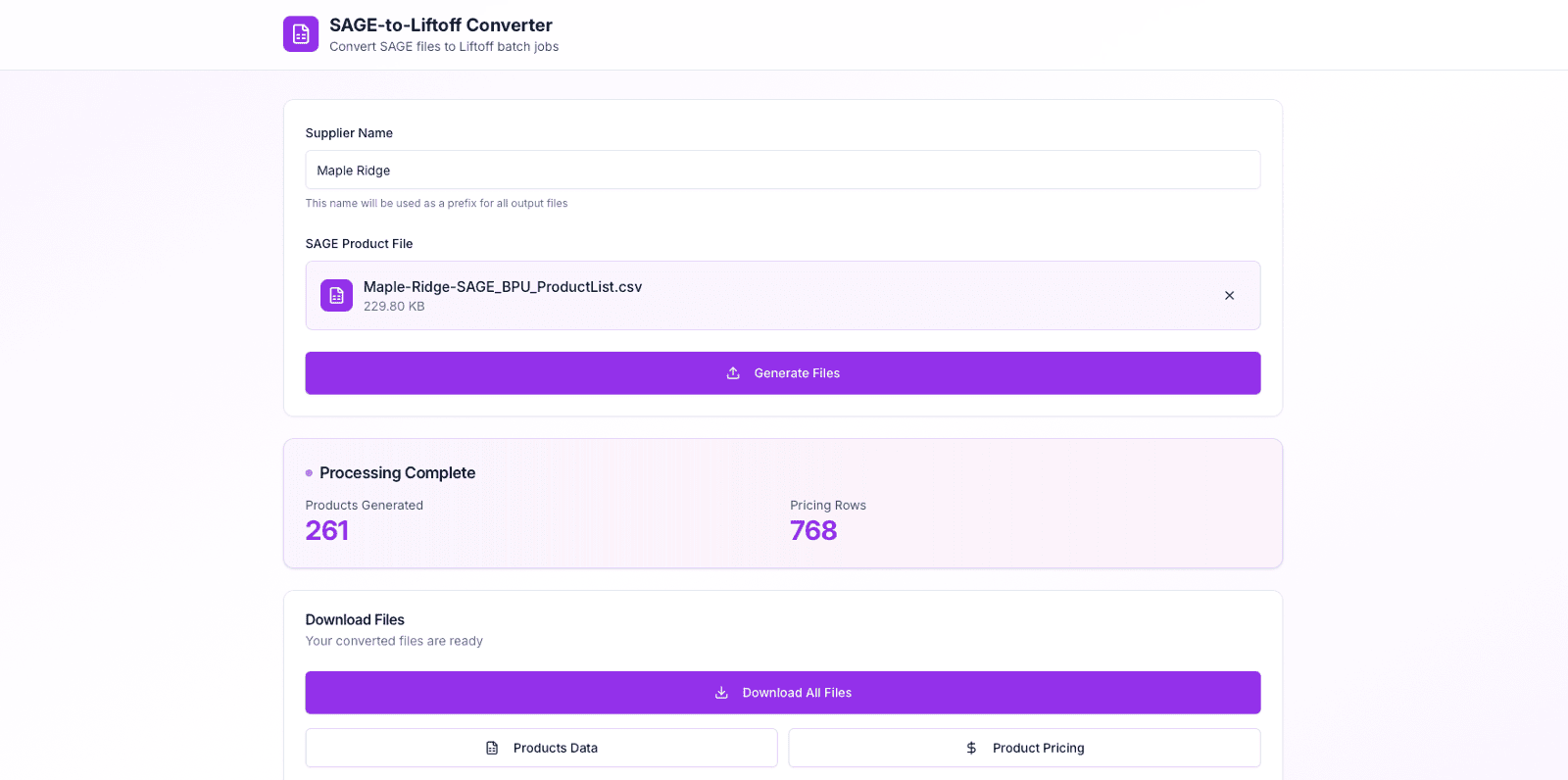 Sage to Liftoff utility screenshot